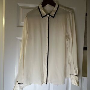 J.Crew Silk Button Blouse with Black Piping Sz.12